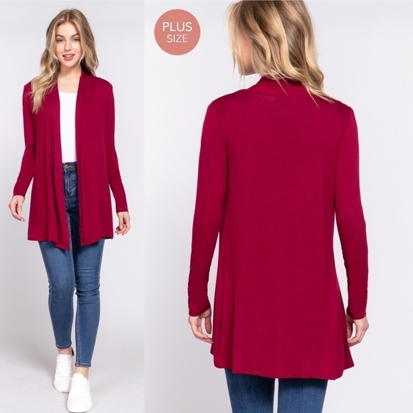 New Boutique Plus Size Burgundy Rayon Jersey Cardigan - Front Open Design - Picture 1 of 3